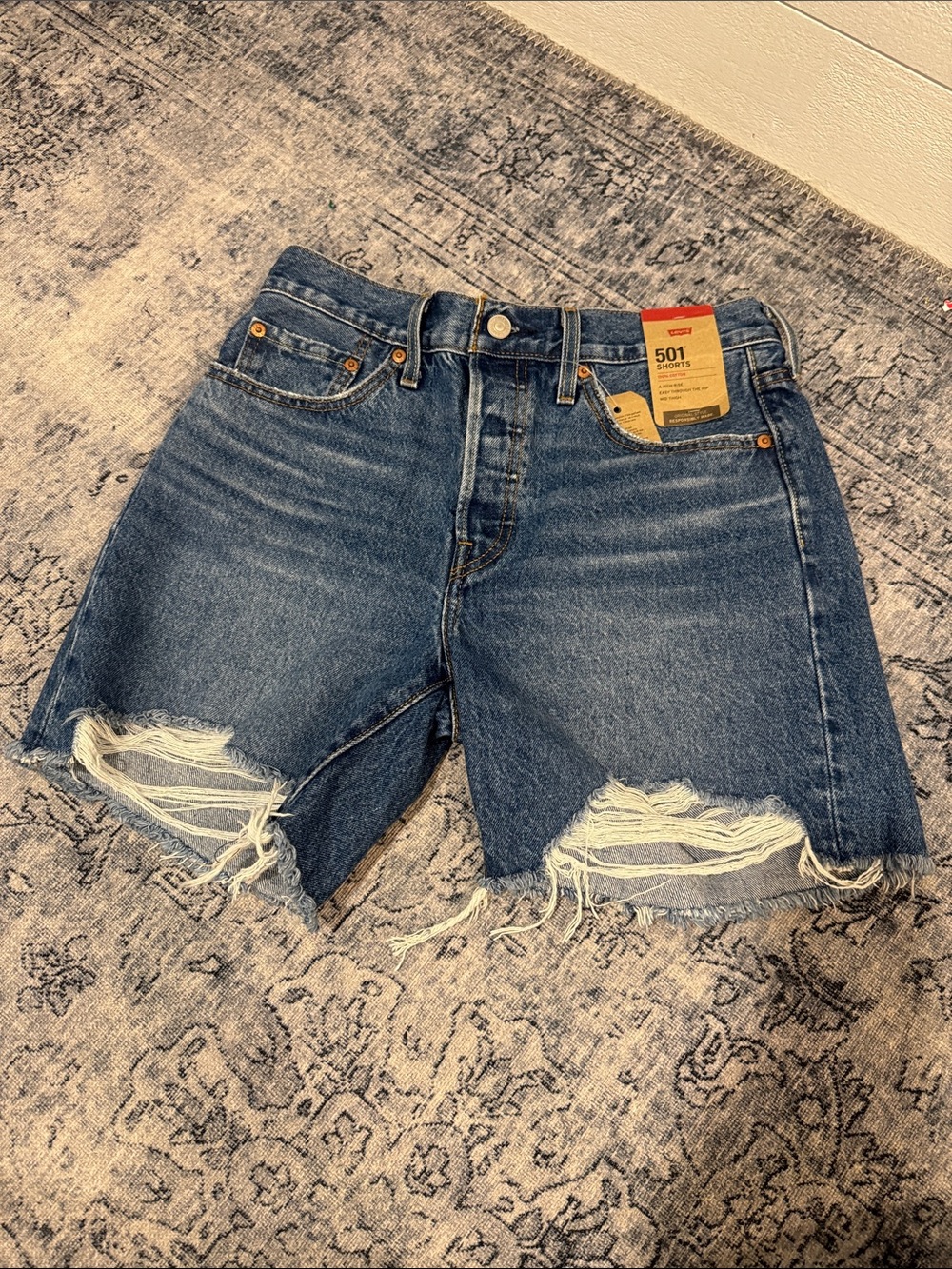 Levi's 501 Cutoff Ripped Button-Fly Denim Shorts - Blue-27